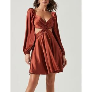 ASTR THE LABEL Anamaria Copper Satin Cut Out Mini Dress Women's Size XL